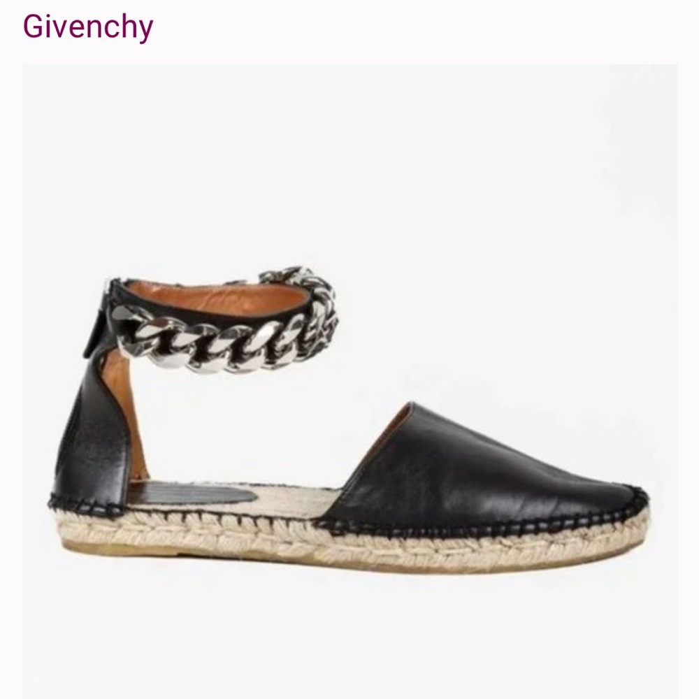 Givenchy Maremma Chain Black Leather Espadrille Flats